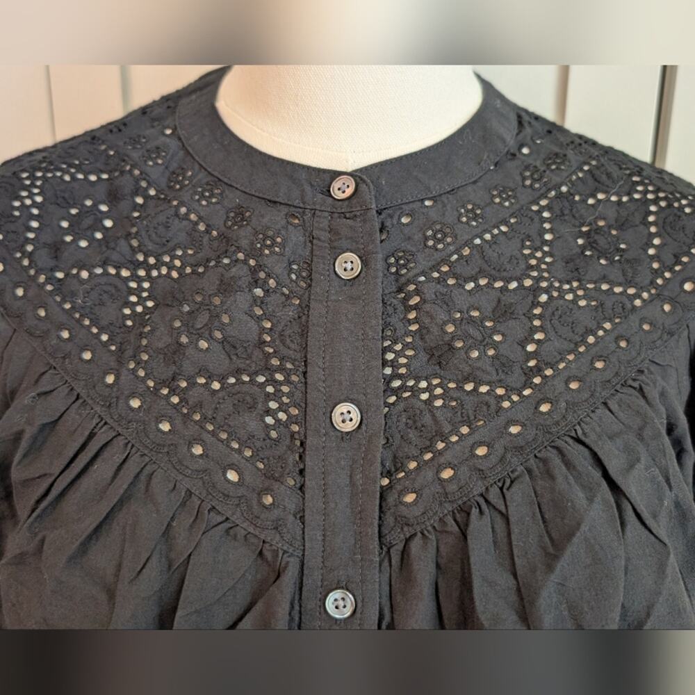 NWT Madewell Embroidered Shirred Henley Top XS Black - Picture 3 of 10